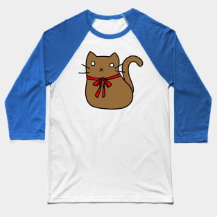 Red Ribbon Tie Brown Cat Baseball T-Shirt